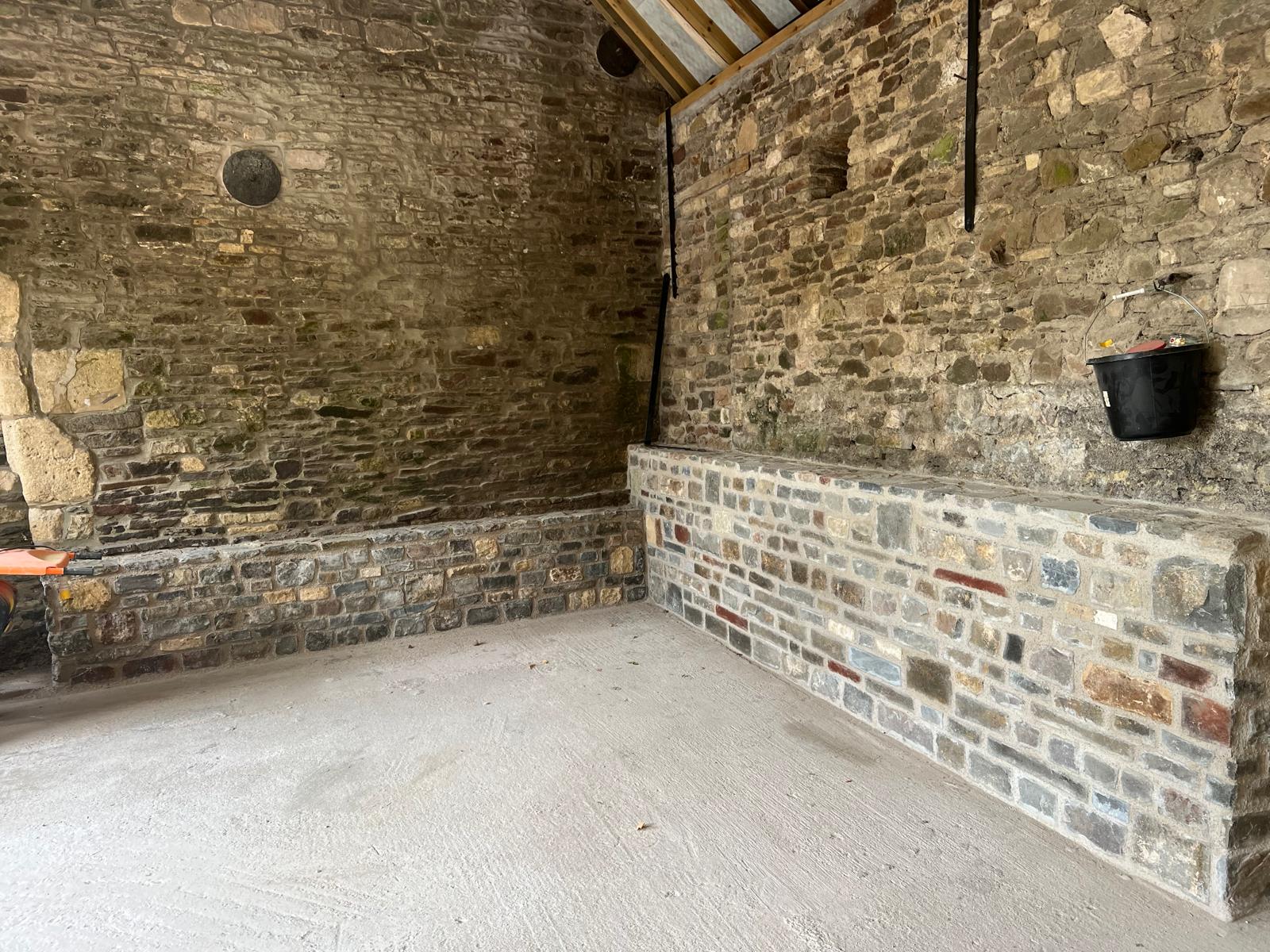 Close view of coursed natural stonework